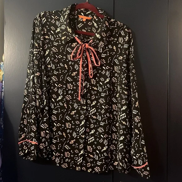 ModCloth Music Note Print Blouse with Removable Neck Tie NWOT XL - Picture 2 of 7